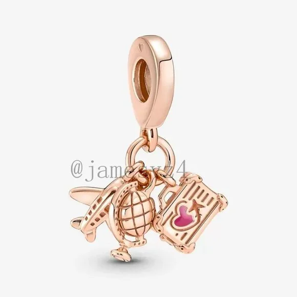 Pandora Airplane, Globe & Suitcase Triple Dangle Charm - Picture 3 of 3
